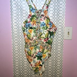 Red Carter Tropical Print One Piece